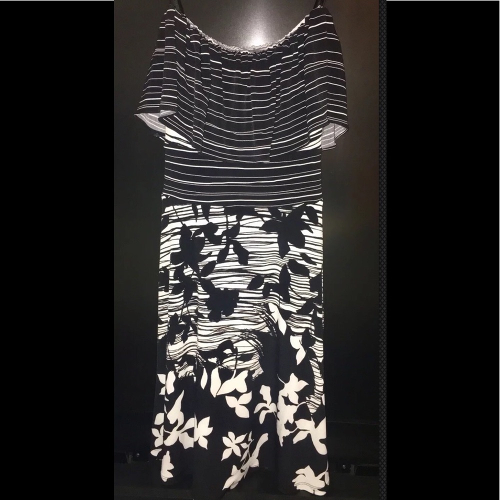 BCBG Misha Black & White Strapless Printed Dress